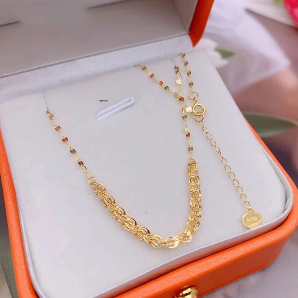 Collar de eslabones con corte de diamante cola de fénix de la suerte de cadena de oro amarillo puro de 18 quilates para mujer Foto 2 de 4