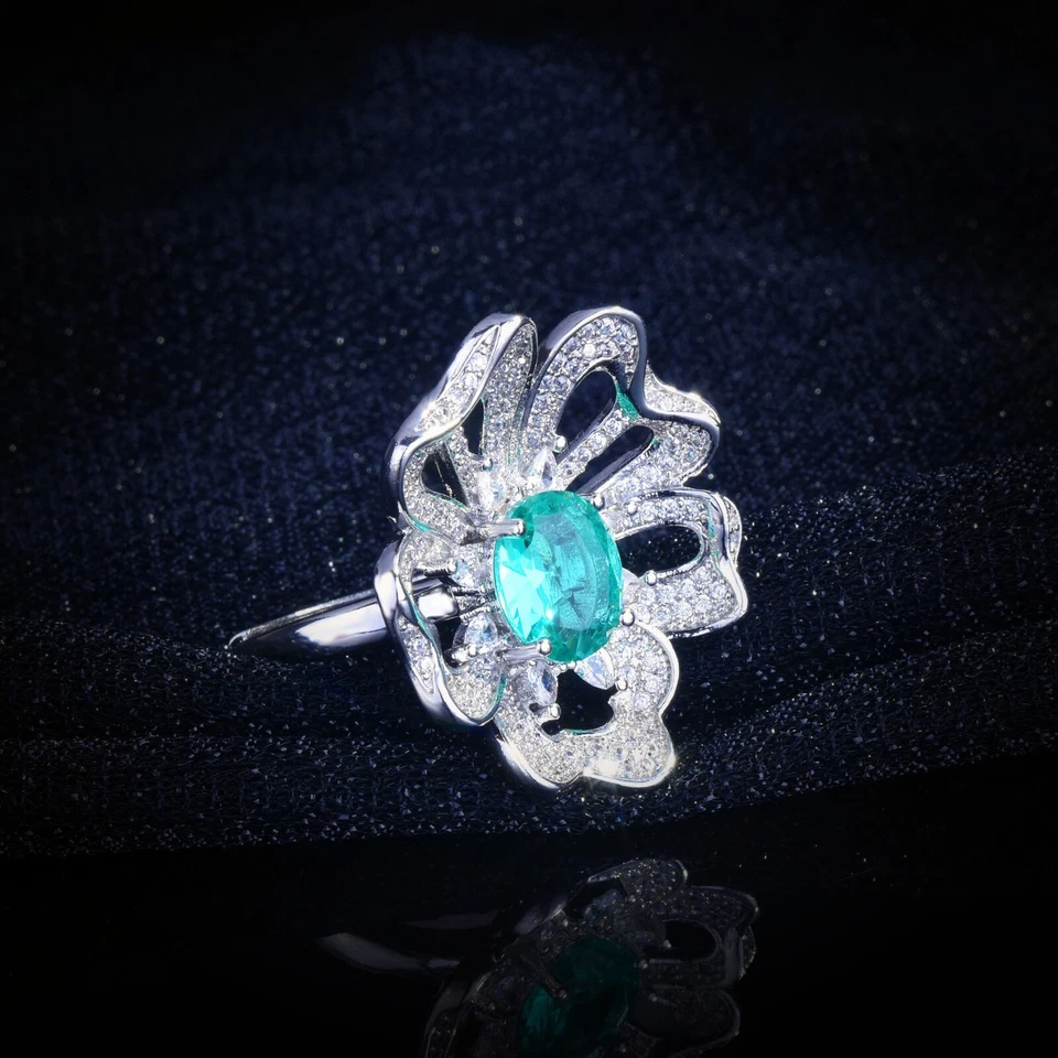 New Charm Flower Paraiba Green Citrine Gemstone Women Girl Summer Party Rings - Image 4 of 4