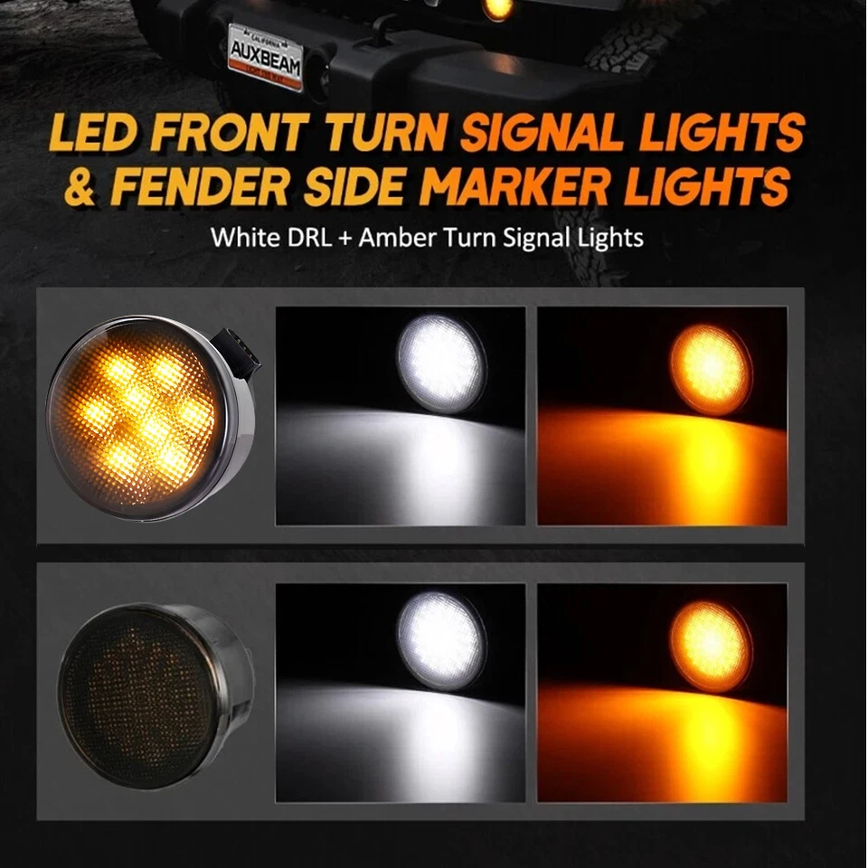 Передние желтые светодиодные указатели поворота дымчатые мигалки для Jeep Wrangler JK 07-17 - Изображение 3 из 4