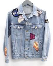 Women's Kenzo Light Blue Denim Patchwork Button Up Jacket Size Xsmall