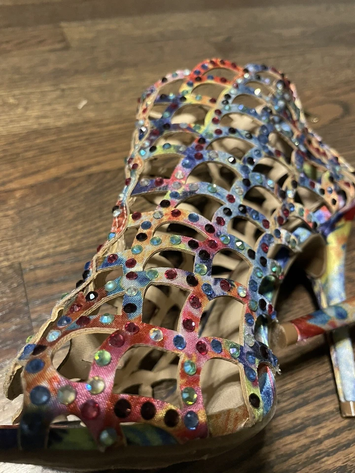 Zapatos de salón Zigi Soho Duran enjaulados 7,5 cremallera punta abierta tacones de aguja graduación multicolor Foto 3 de 4