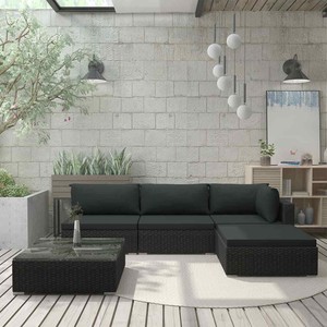 Vidaxl Mobilier De Jardin 5 Pcs Avec Coussins Resine Tressee Noir