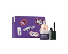 Clinique 4 Pieces Gift Set Travel Pouch All About Eyes, Mascara, Cleansing Balm