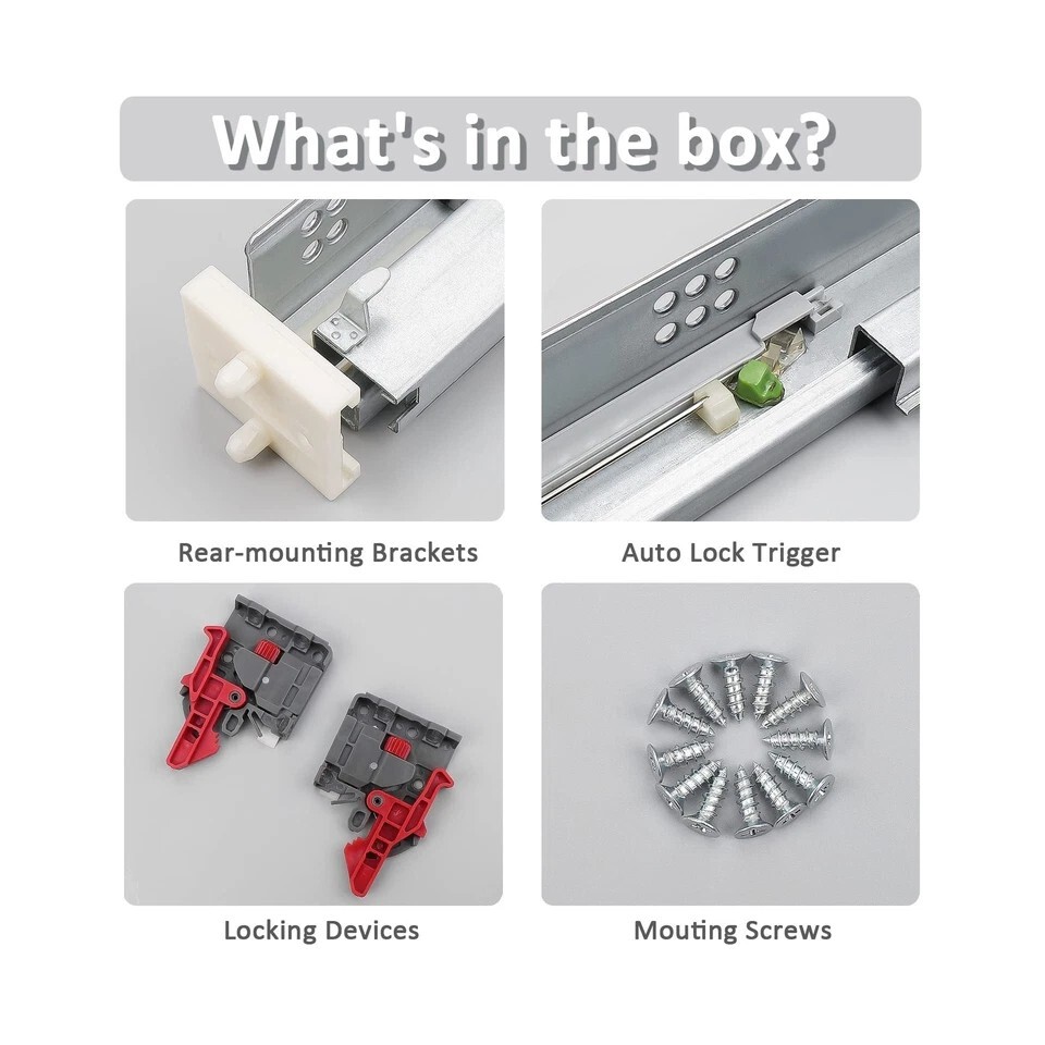 knobelite 1 Pair 21"  Undermount Drawer Slides, Self Soft Close Full Extenable