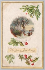 Meeker~Christmas Series 518~Christmas Greetings~Holly Berries~Mistletoe~c1910 PC
