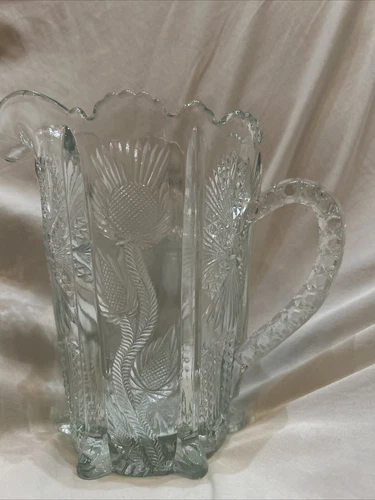 Antique EAPG 1910 Pattern Glass Higbee Paneled Thistle Delta 1 Qt Milk Pitcher