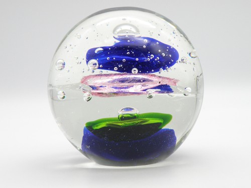 Vtg Large Art Glass Paperweight 4" Sphere Controlled Bubbles Cobalt Pink Green - Picture 8 of 13