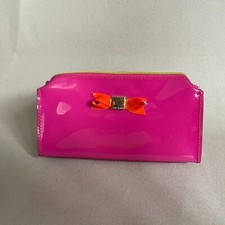 Ted Baker Purse Wallet PVC Plastic Pink Bow Zip Up Pouch Toiletries Make up