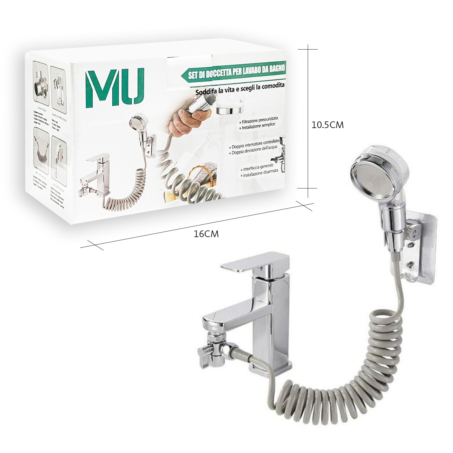 DOCCIA A MANO DOCCETTA PORTATILE DEVIATORE LAVANDINO TUBO ANTICALCARE CAMPEGGIO