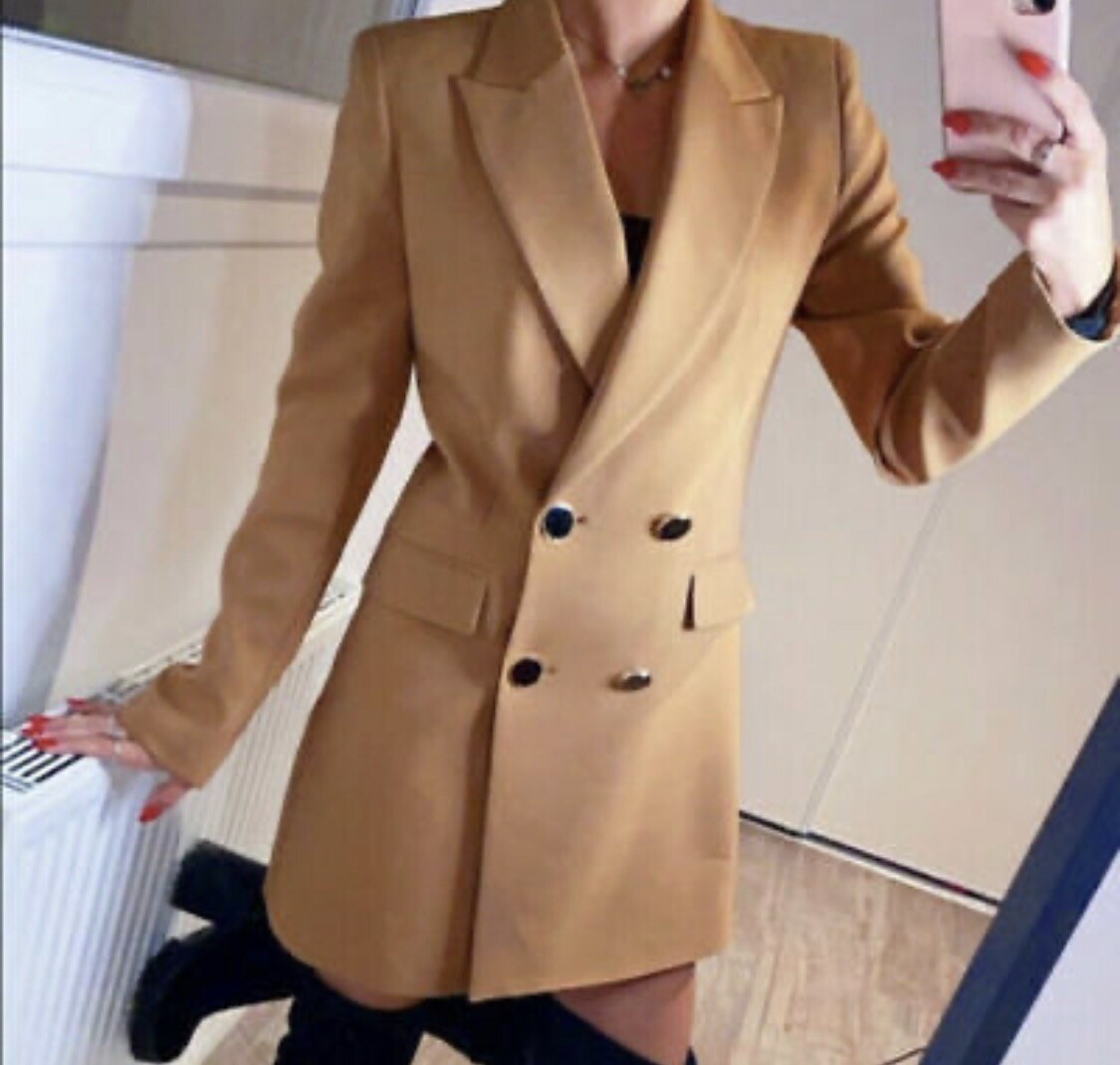 Zara Camel Crossover Double Breasted 