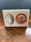 Art of Chokin Picture Frame White Porcelain Edged in 24k Gold Japan Peacock