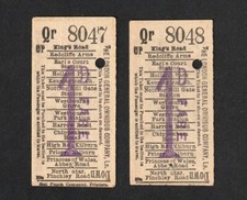 VINTAGE LONDON GENERAL OMNIBUS COMPANY CONSECUTIVE PAIR BUS TICKETS - KINGS ROAD