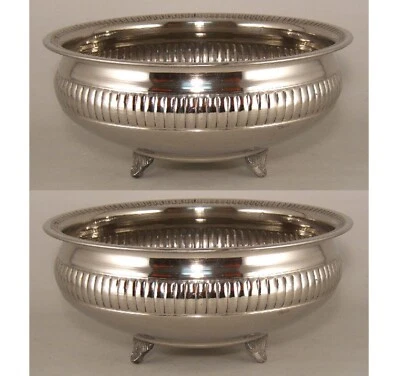 Compote Bowl Vase Nickel Plated Aluminum Ribbed 3-Leg Base 10.5"D 4.5"H Set/2 - Photo 1/2