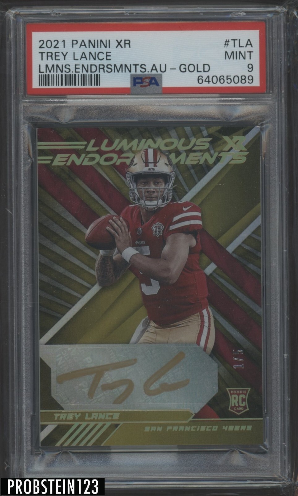 Trey Lance Panini XR Luminous Endorsements Autographs #TLA Gold