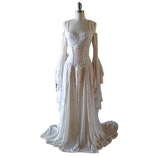 Vintage Medieval Wedding Dresses Flared Sleeves Off Shoulder lace Bridal Gowns