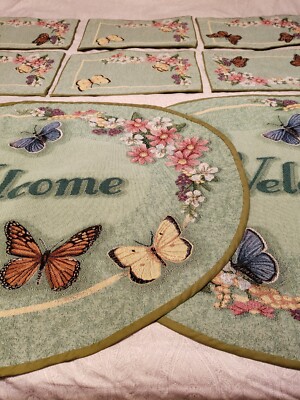 Handstitched Cloth Placemats Set of 6  Dining Table & 2 canvas back Welcome Mats