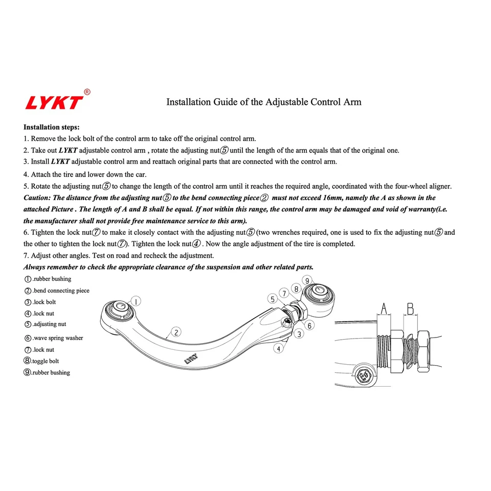 LYKT 2pcs Adjustable Rear Camber Control Arms Kit for Mazda 2013-2024 CX-5 - Image 3 of 4