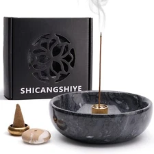 Incense Holder - Natural Marble Japanese Bowl Burner for Sticks Ideal for Med...