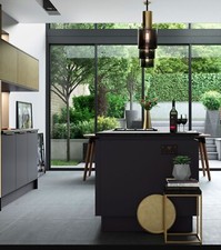 Multiwood Cosdon Graphite gloss slab Kitchen doors and gola rail sizes