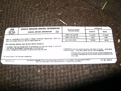 1977 CHEVROLET CHEVELLE MALIBU EL CAMINO 350 4BBL ENGINE EMISSIONS DECAL CALIFOR