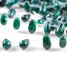 TURQUOISE CHRYSCOLLA GEMSTONE TOPDRILL BRIOLETTE TEARDROP 11X7MM BEADS 8inch