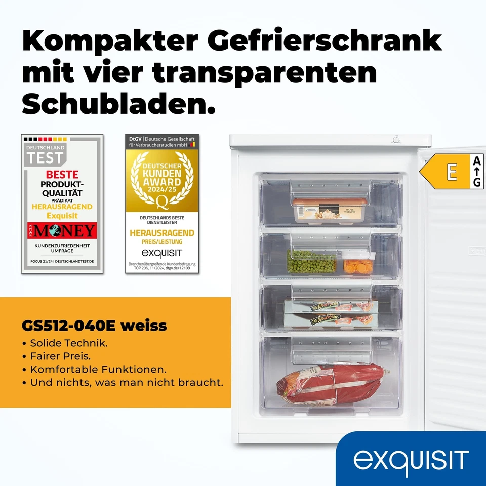 Exquisit Gefrierschrank, 4 Fächer, 4-Sterne, 91 Liter, GS512-040E weiss - Bild 2 von 4