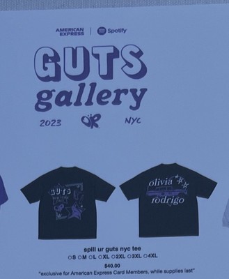 オリヴィア ロドリゴ GUTS gallery Tシャツ アメックス会員限定 Olivia Rodrigo Guts Gallery Spill Ur Guts NYC AMEX Shirt (S