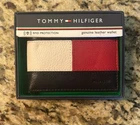 Tommy Hilfiger Men's Premium Leather Double Billfold Passcase Rfid Wallet Navy