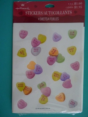 Vtg Hallmark 90's VALENTINE CONVERSATION HEARTS Stickers (4) Sheets Sealed Pkg