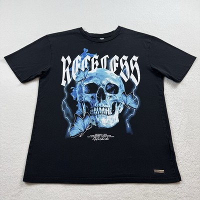 FSBN Graphic Tee Shirt Men s Size Large Black Relaxed Fit Skull World Wide Logo