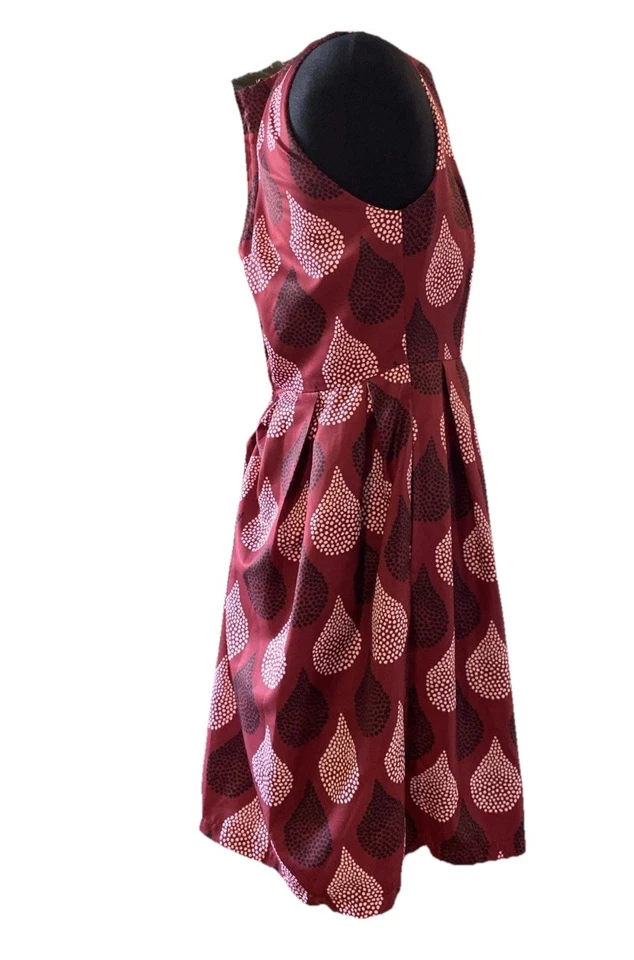 Dear Creatures Berry Harper 60s Style Teardrop Print Retro Dress / Pockets Small - Image 3 of 4