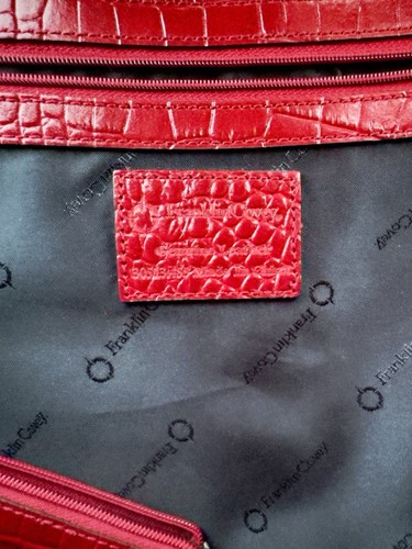 Franklin Covey Red Genuine Leather Faux Crocodile Computer Tote Wristlet Key Fob - Picture 7 of 12