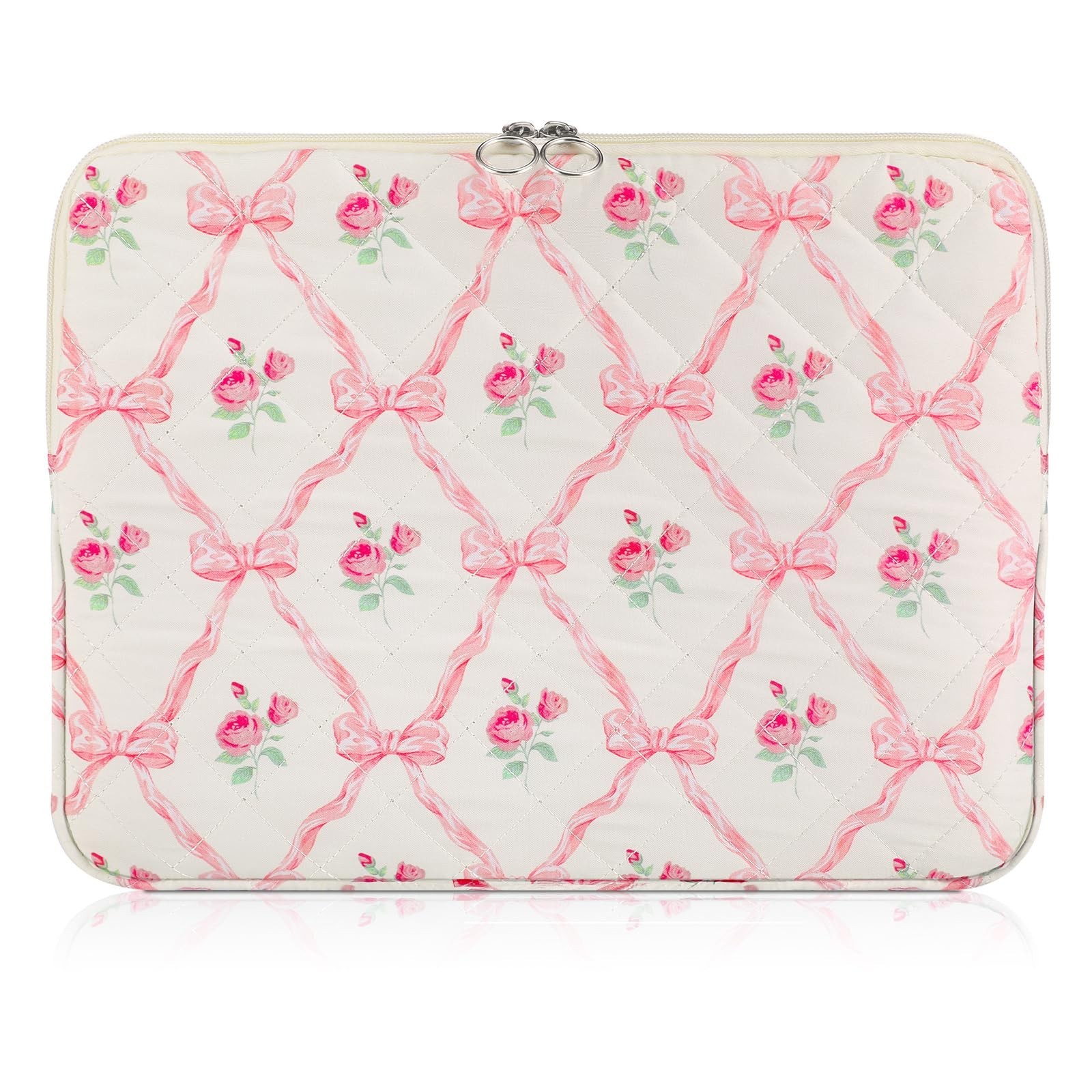 Abbylike Pink Bow Floral Laptop Bag 13 Inch Cute Preppy Puff