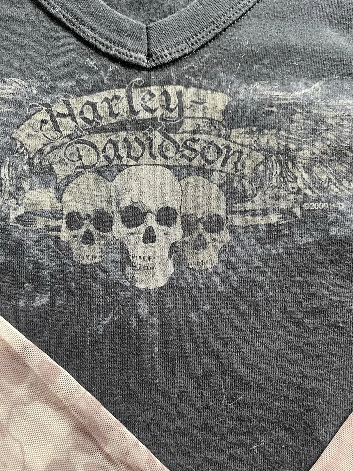 Camiseta Top Harley Davidson Malla Tatuaje Calavera Gráfico Manga Larga L Daytona Foto 2 de 4