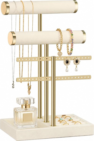 Josmimic Schmuck Organizer Mit 3 Ebenen - Beige SchmuckstäNder ArmbäNder-image