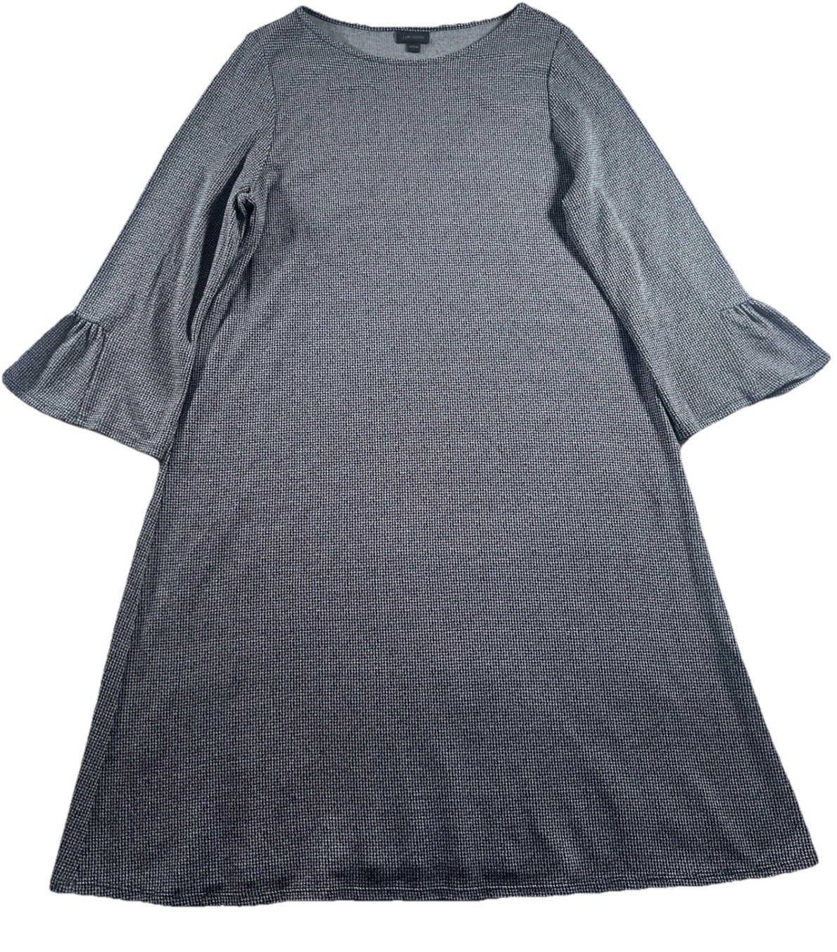 J Jill Wearever Collection Women's L Gray Black Houndstooth Bell Sleeve Dress