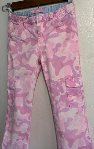 Roxy "Teenie Wahine" Pink Stretchy Cotton Canvas Camo Cargo Pants Sz 6 - Picture 2 of 11