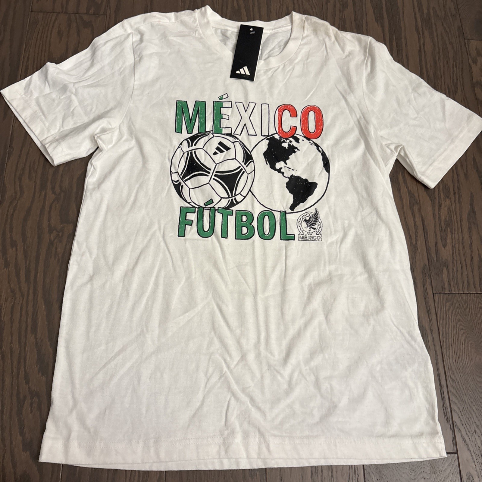 Mens Adidas Mexico Futbol Soccer World Cup Tee T-shirt Short Sleeve White Small