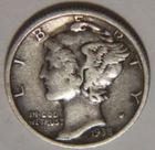 1938 S Mercury Dime 10C cents Coin Silver, VF/XF!
