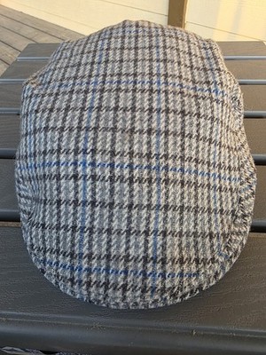 Barbour Vintage Men s Flat Cap Hat Lined Plaid Gray Blue Size 7 3/8, 58-59 cm 
