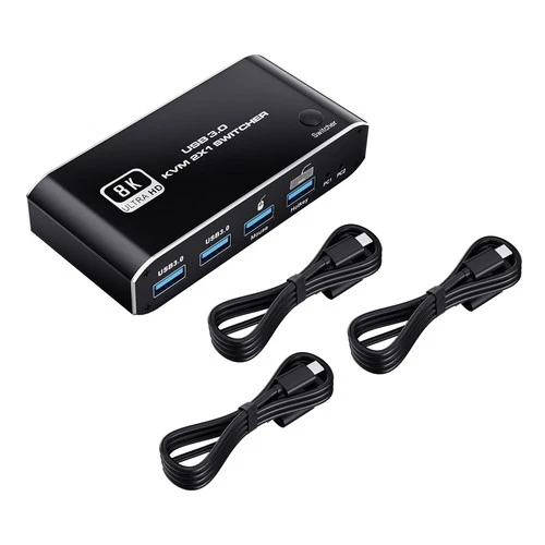 HDMI 2.1 KVM Switch 2X1 4K 120Hz 8K 4 Port USB 3.0 KVM Switcher with Hotkey D