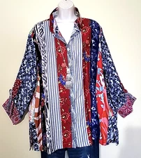 John Mark NWT Artsy Boho Patchwork Wire Collar  Long Loose Top Plus 1X