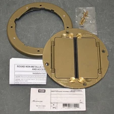 Hubbell Floor Box Plate Cover S1TFCBRS, Round, 2 Gang, Brass, Tile Flange, Gold
