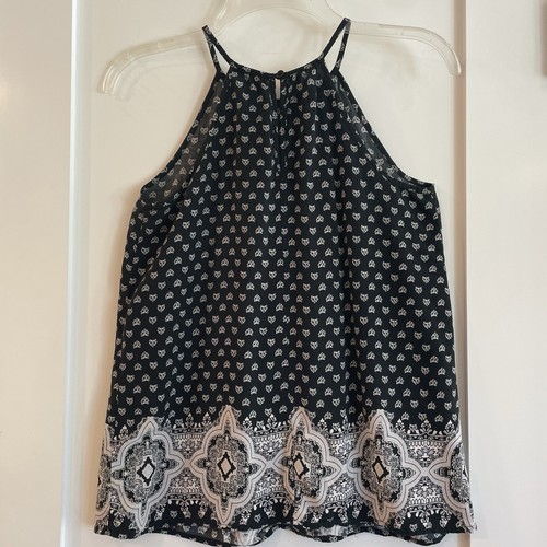 MOSSIMO Boho Paisley Floral Camisole Cami Tank Top High-Neck Small Black White - Picture 2 of 8