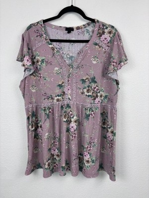 Torrid women's 3X rose pink floral empire waist peasant blouse top cap sleeve