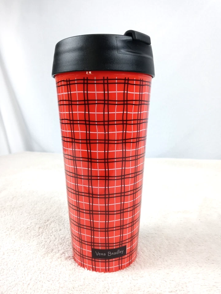 Vera Bradley Scottie Perro Vaso Rojo Cuadros Tartán Vacaciones Viaje Taza Taza Taza Foto 4 de 4