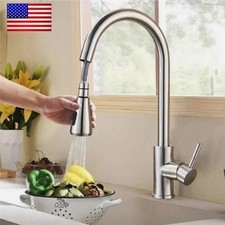 Kitchen Sink Faucet Brushed Nickel Single Handle Swivel Pull Down Sprayer Mixer