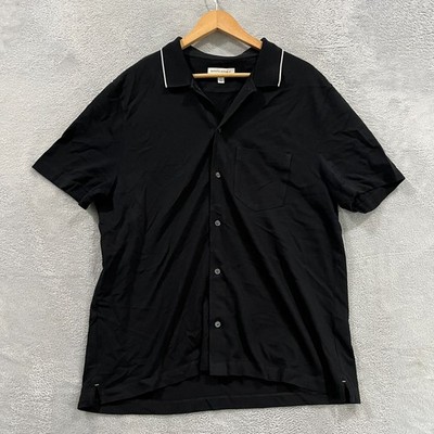 Banana Republic Shirt Large Mens Black Cotton Pique Tipped Collar Luxury