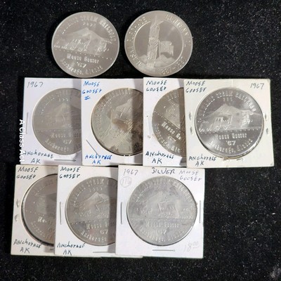 9 Vintage Alaska 49th State Souvenir Trade Token Centennial Moose Gooser. B1688A