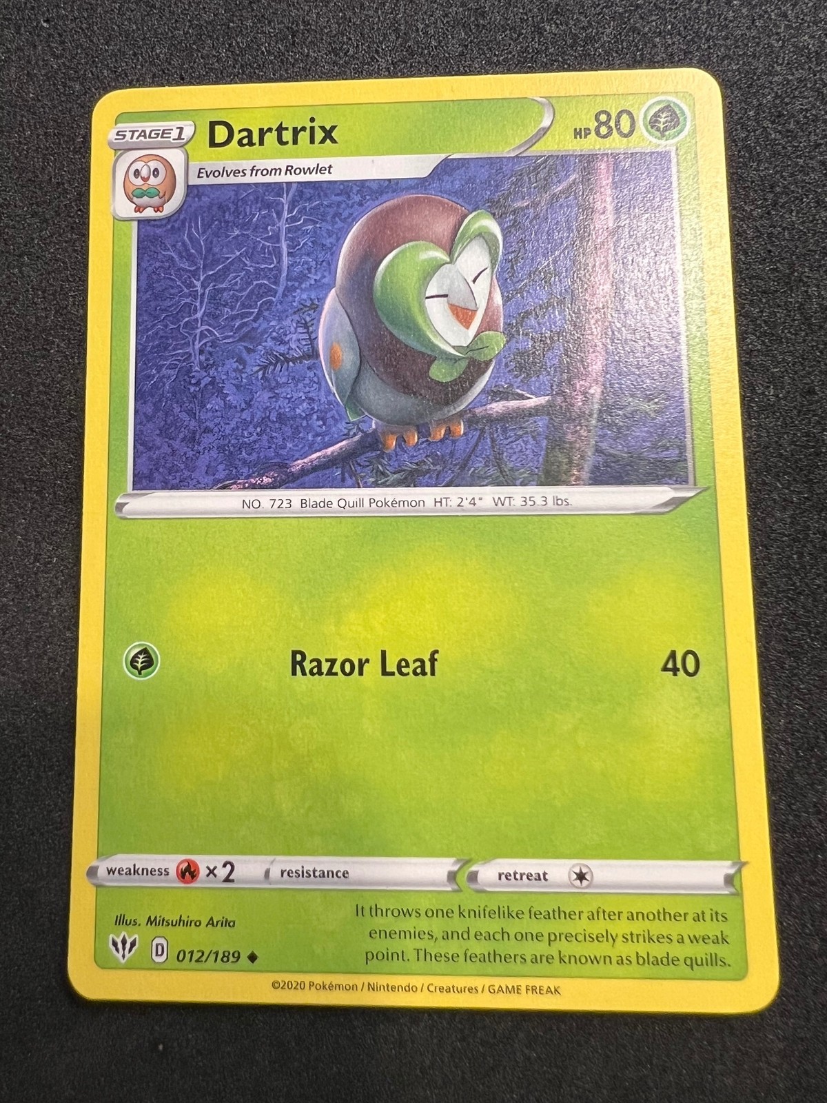 Dartrix 12/189 Uncommon Darkness Ablaze Pokemon 2020